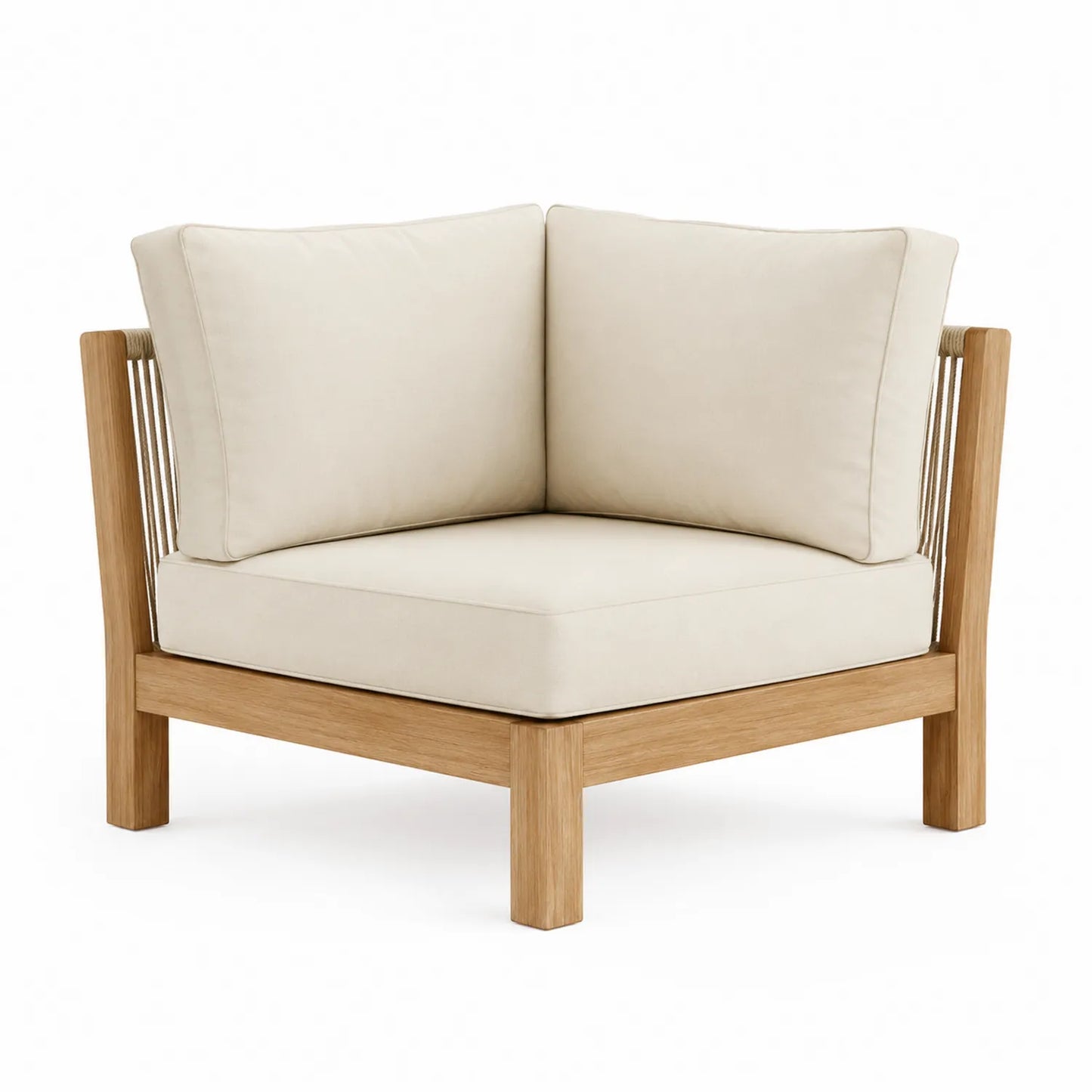 Chaise d'angle en bois avec coussins beiges