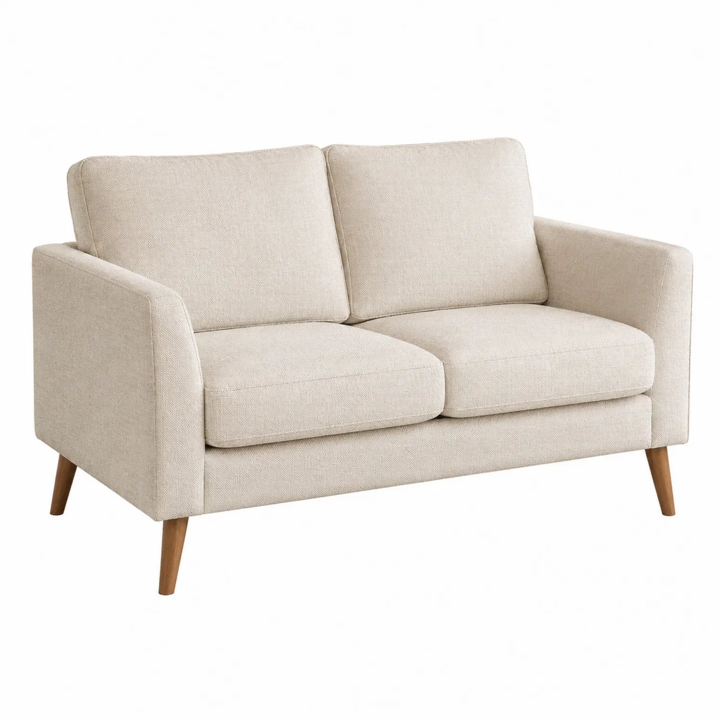 Canapé 2 Places en Tissu Beige avec Pieds en Bois