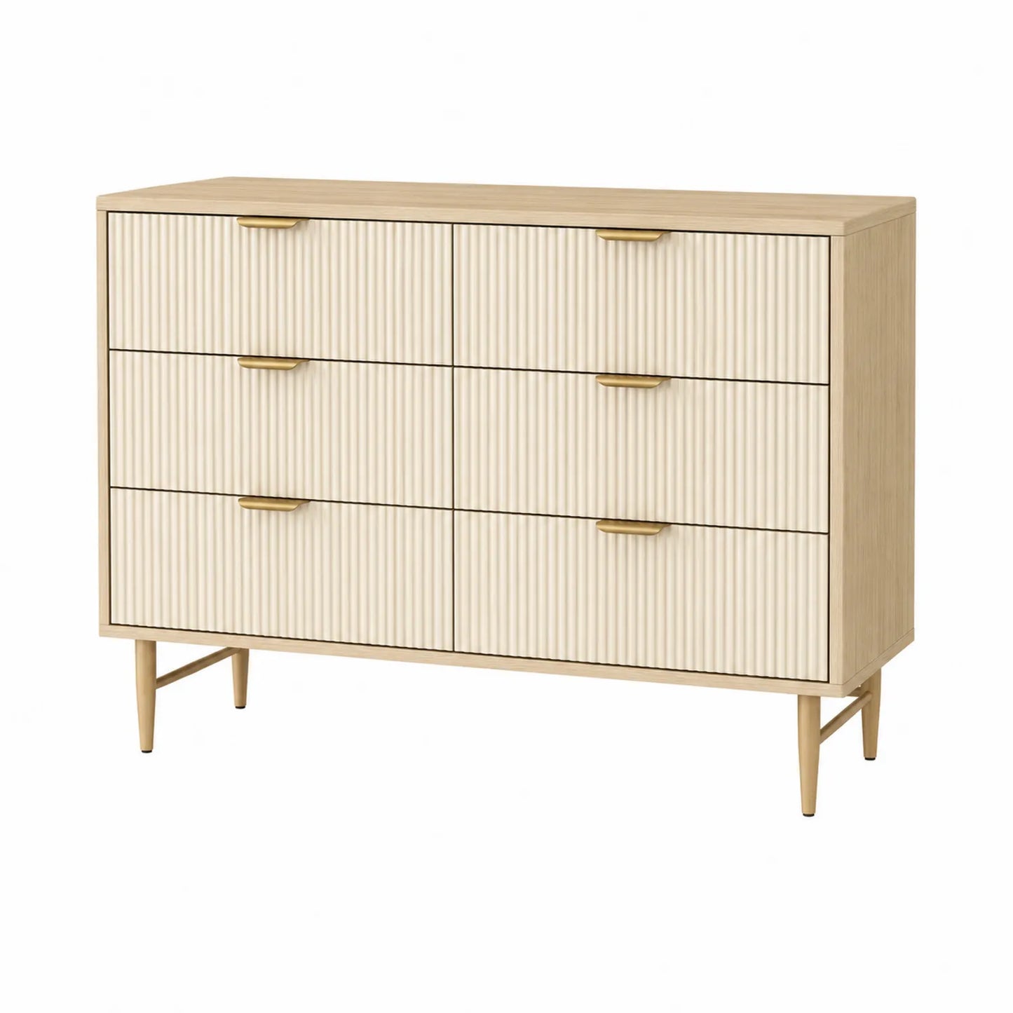 Commode en Chêne et MDF avec 6 Tiroirs Beige