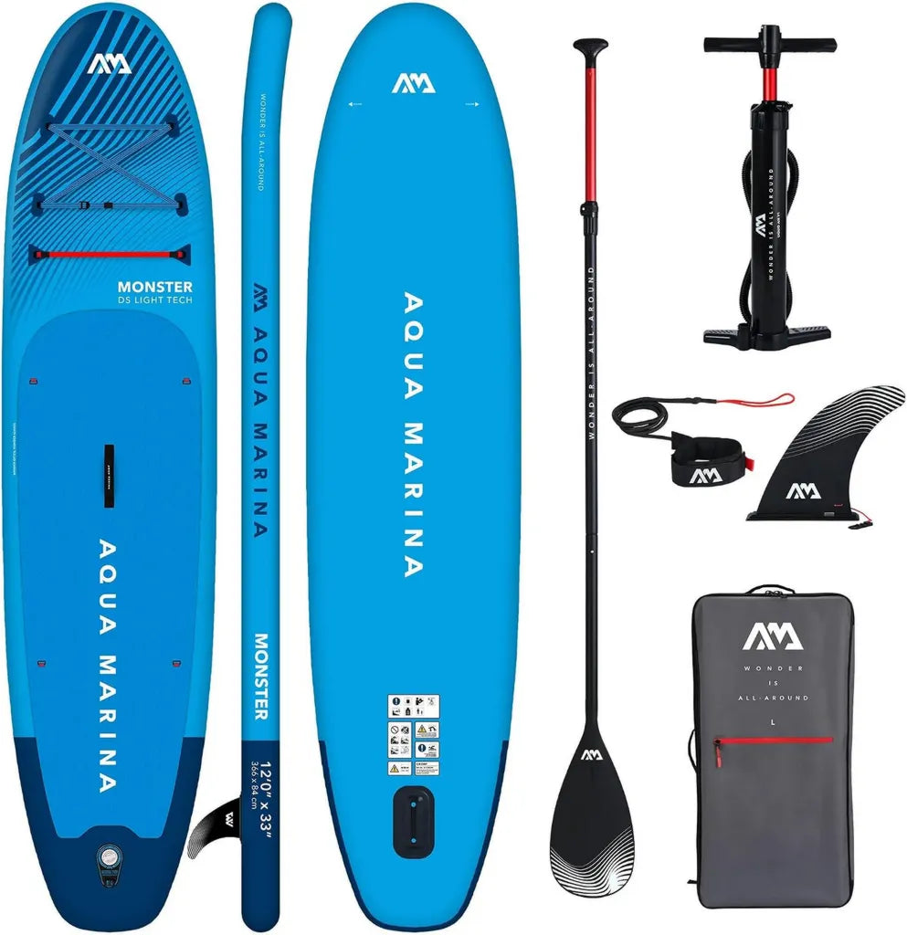 Aqua Marina Monster 12'0' - Planche de SUP Gonflable Polyvalente pour Débutants - Kit Complet Stand Up Paddle - Édition Limitée - Bleu
