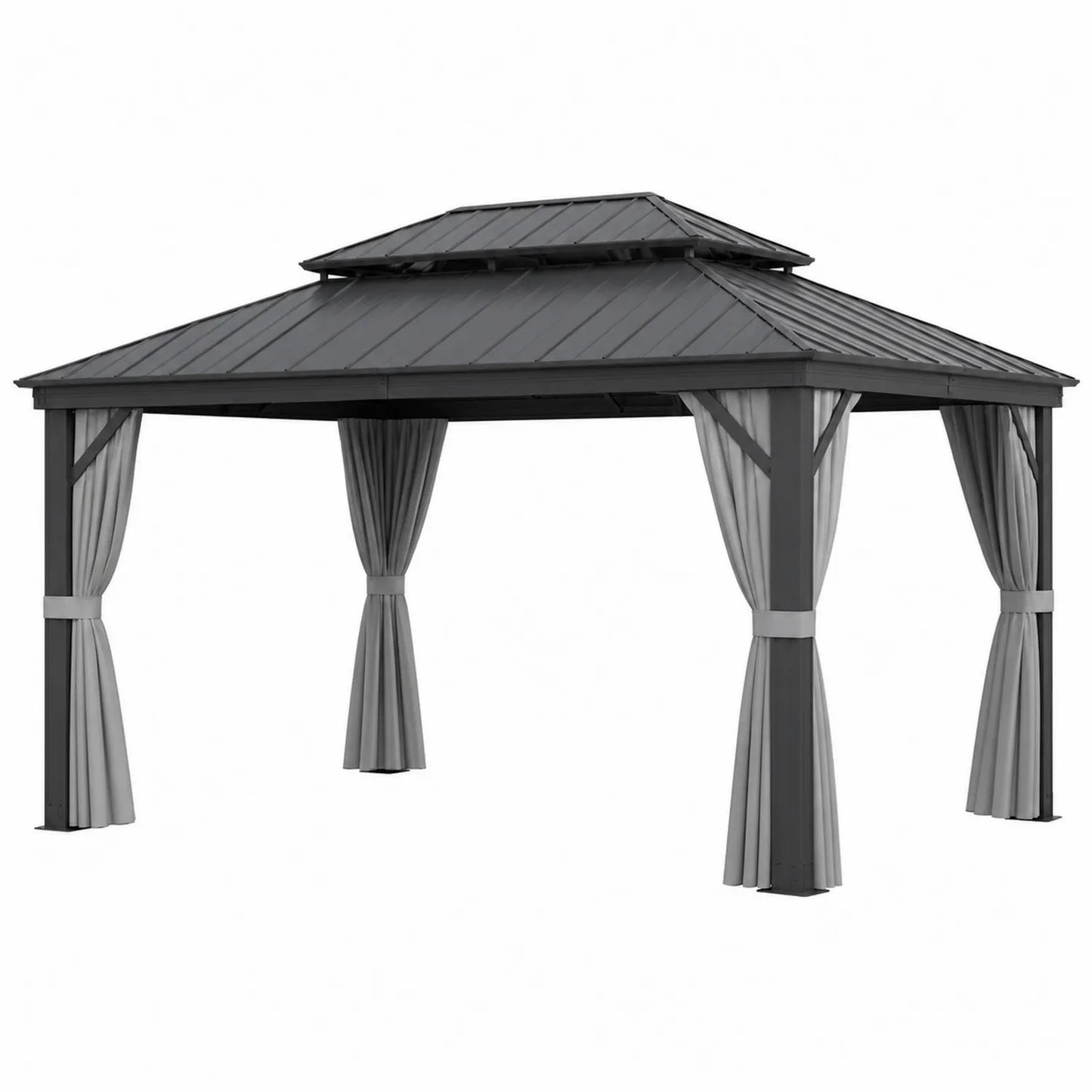 Pavillon rectangulaire en aluminium gris avec rideaux