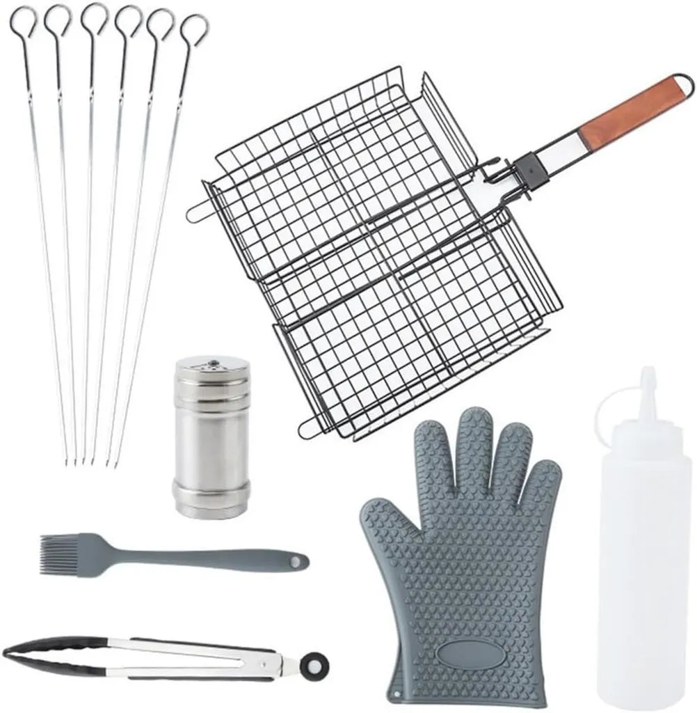 Kit d'Accessoires BBQ en Acier Inoxydable, Pince, Brosse et Pelle pour Barbecue Extérieur