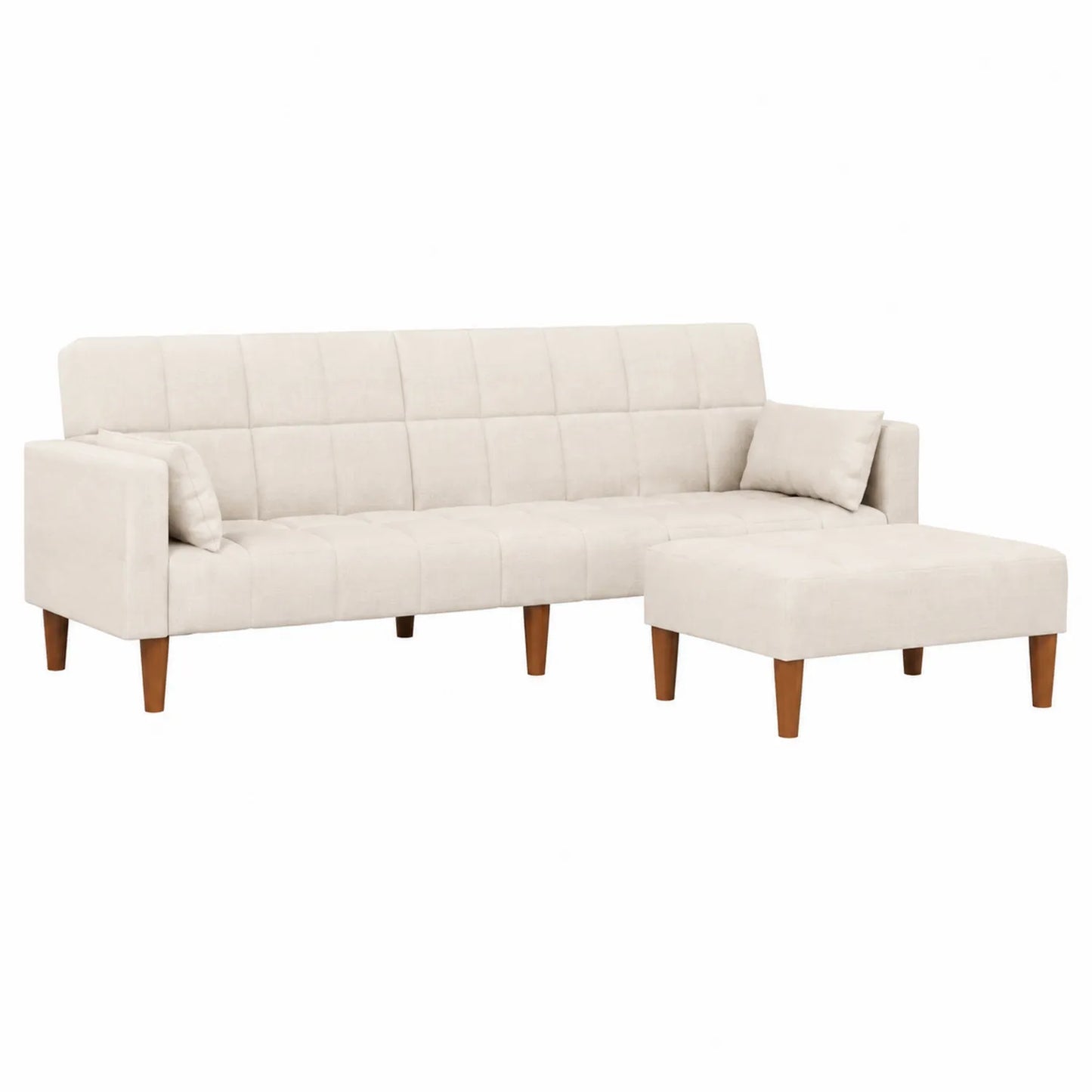 Canapé d'angle modulable en tissu avec repose-pieds Beige