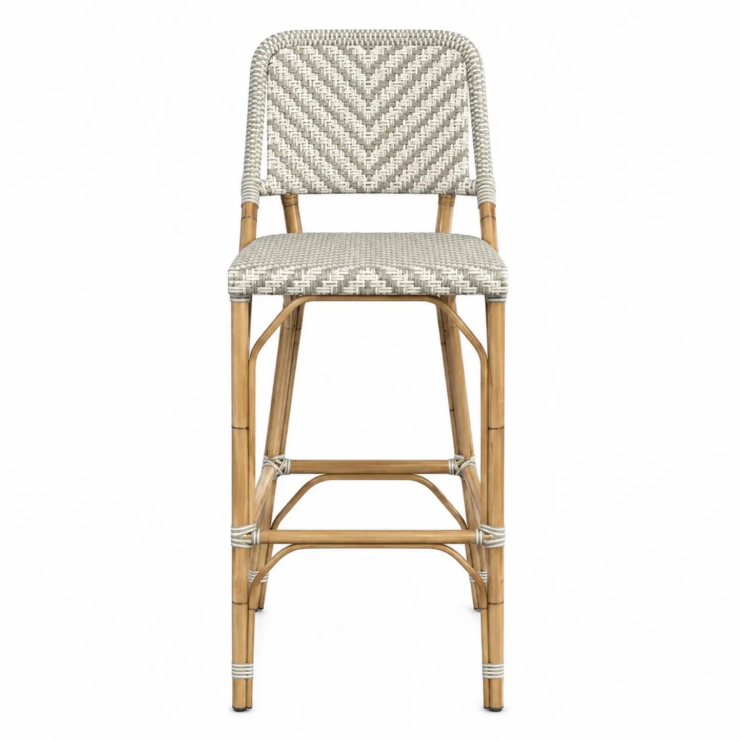 Chaise de bar en rotin synthétique et bambou Beige/Blanc 45x60x110 cm