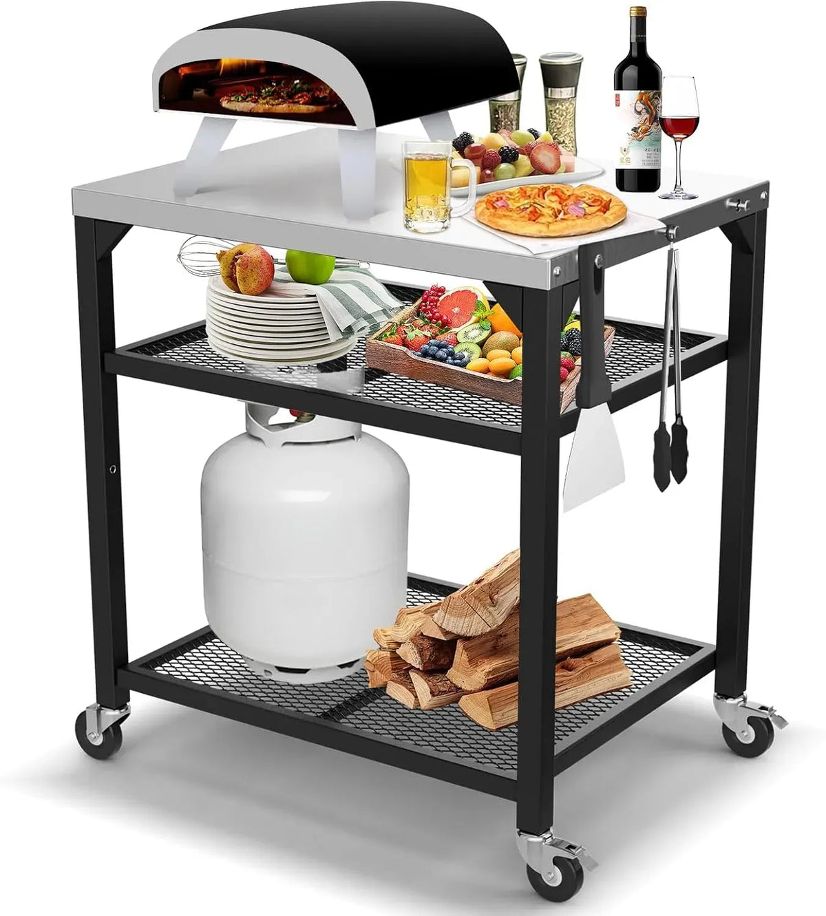 Ninja Four électrique à pizza, extérieur, gril, Table de Gril en Acier, Support de Barbecue d'extérieur