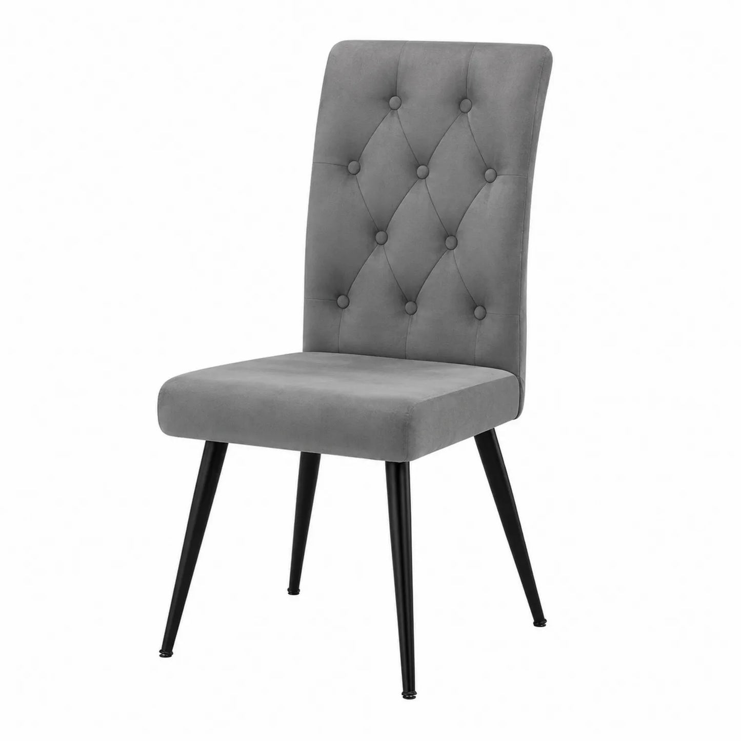 Chaise de salle à manger en velours gris avec pieds en métal noir
