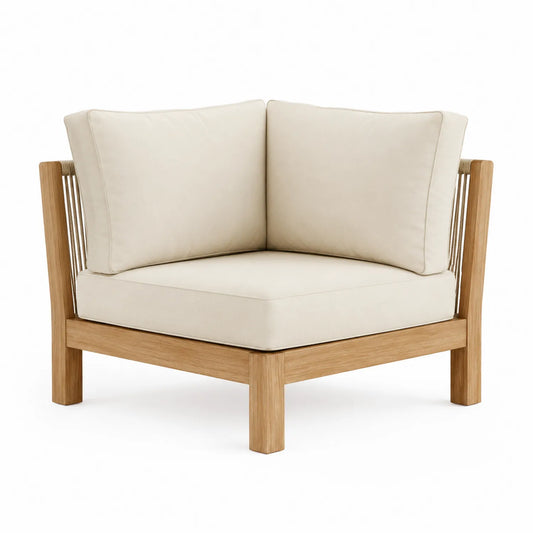 Chaise d'angle en bois avec coussins beiges