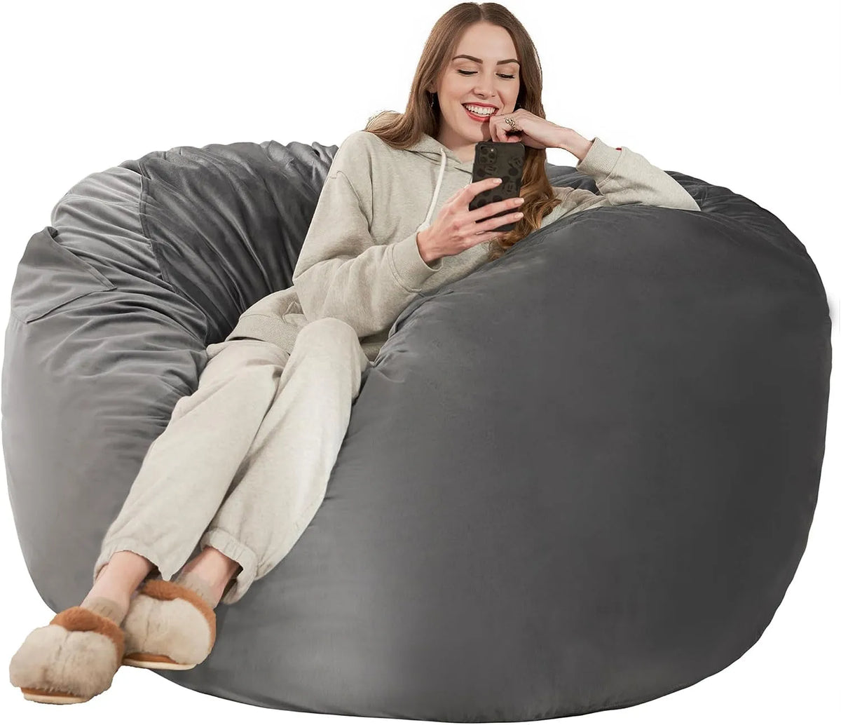 Chaise – 120 × 120 × 59 cm, gris, revêtement en velours