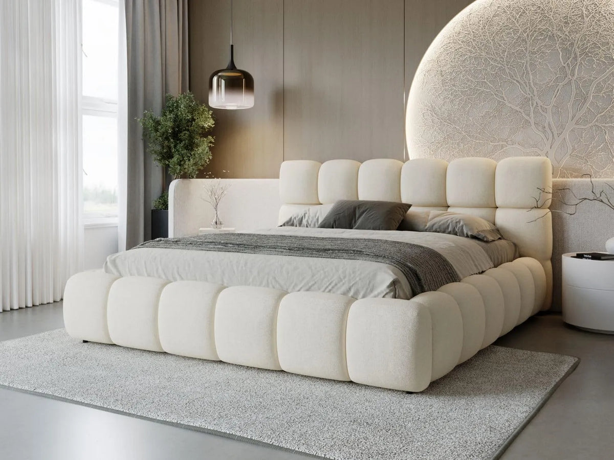Lit Modo 200x200 – revêtement en tissu, avec rangement, 200 × 200, beige, avec rangement intégré, revêtement en velours