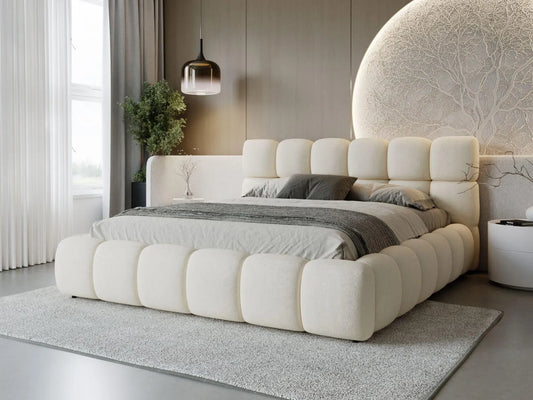 Lit Modo 200x200 – revêtement en tissu, avec rangement, 200 × 200, beige, avec rangement intégré, revêtement en velours