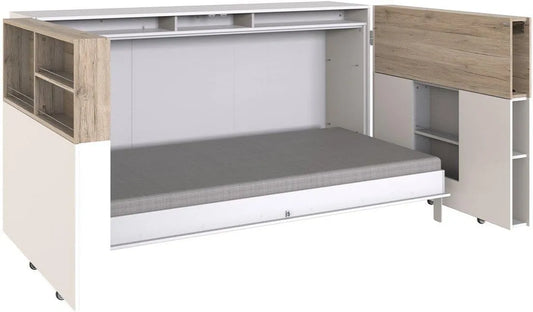 Calicosy Lit Escamotable Horizontal 90x200 avec Aménagement de Lit- Panneaux – L212, avec rangement, 90 × 200