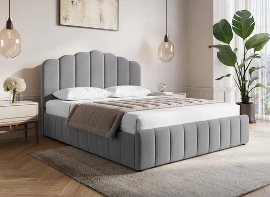 DecoInParis Lit Coffre en Velours Gris 180x200 cm Elvira — 180 × 200 cm