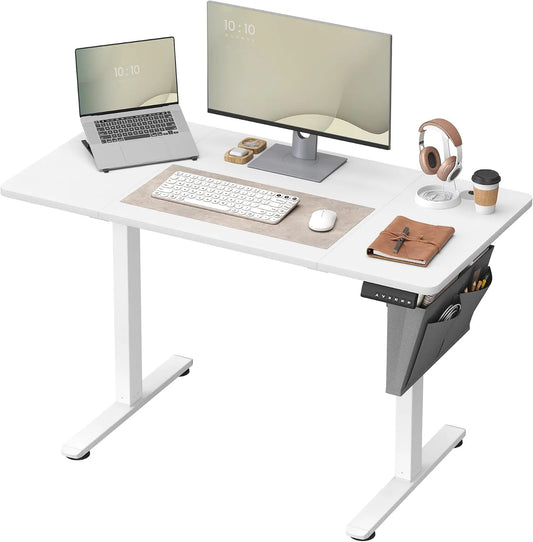 SONGMICS LSD132W01 Bureau et table informatique – réglable, 120 × 60 cm, blanc, hauteur réglable