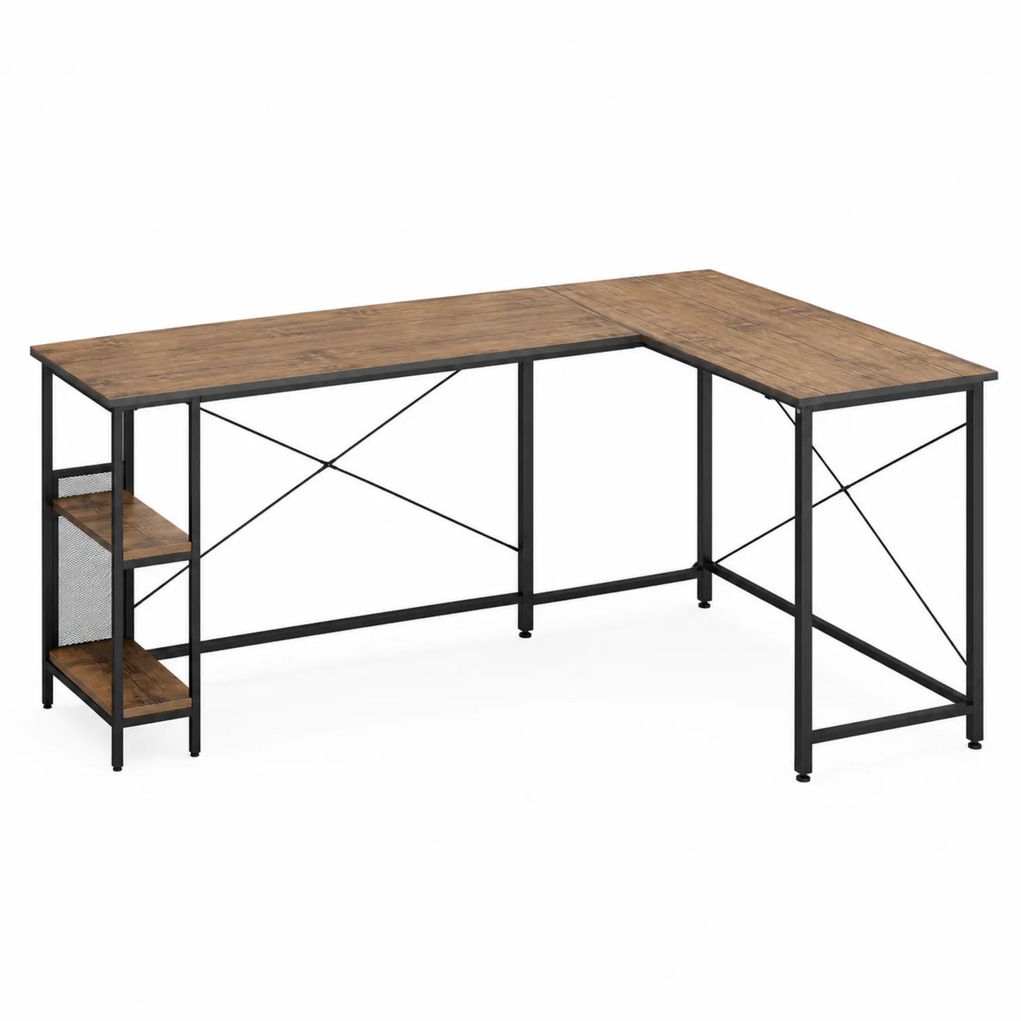 Bureau d'angle en bois et métal avec étagères marron/noir 150x120x75 cm