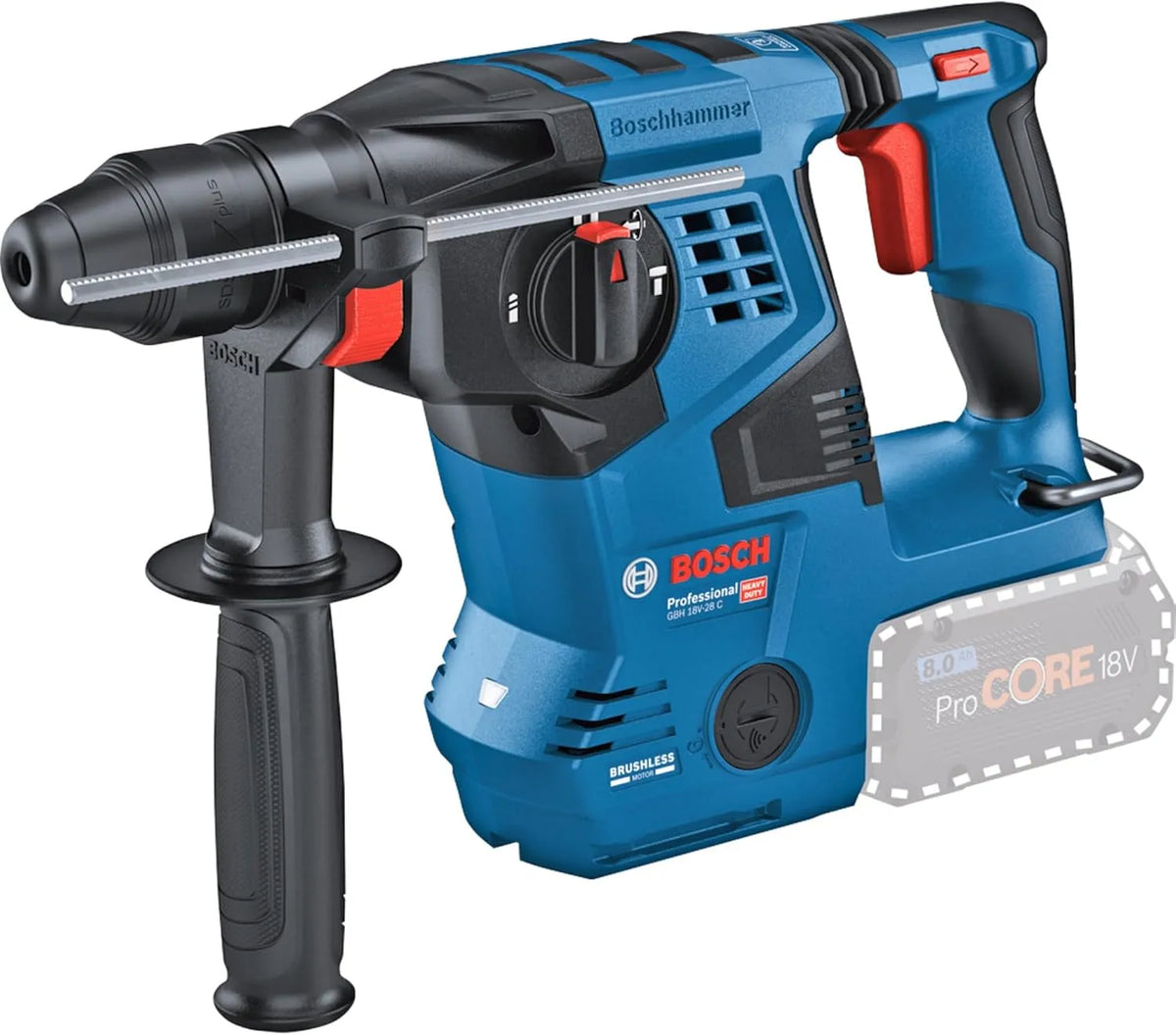 Bosch Professional 18V System Perforateur burineur pour percer avec percussion et travailler au burin sans-fil GBH 18V-28 C avec poignée
