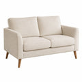 Canapé 2 Places en Tissu Beige avec Pieds en Bois
