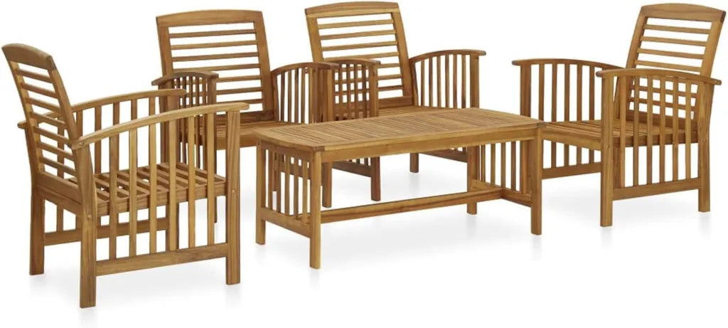 Ensemble de Salon de Jardin en Bois Massif Acacia 5 Pièces