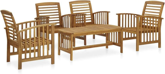 Ensemble de Salon de Jardin en Bois Massif Acacia 5 Pièces
