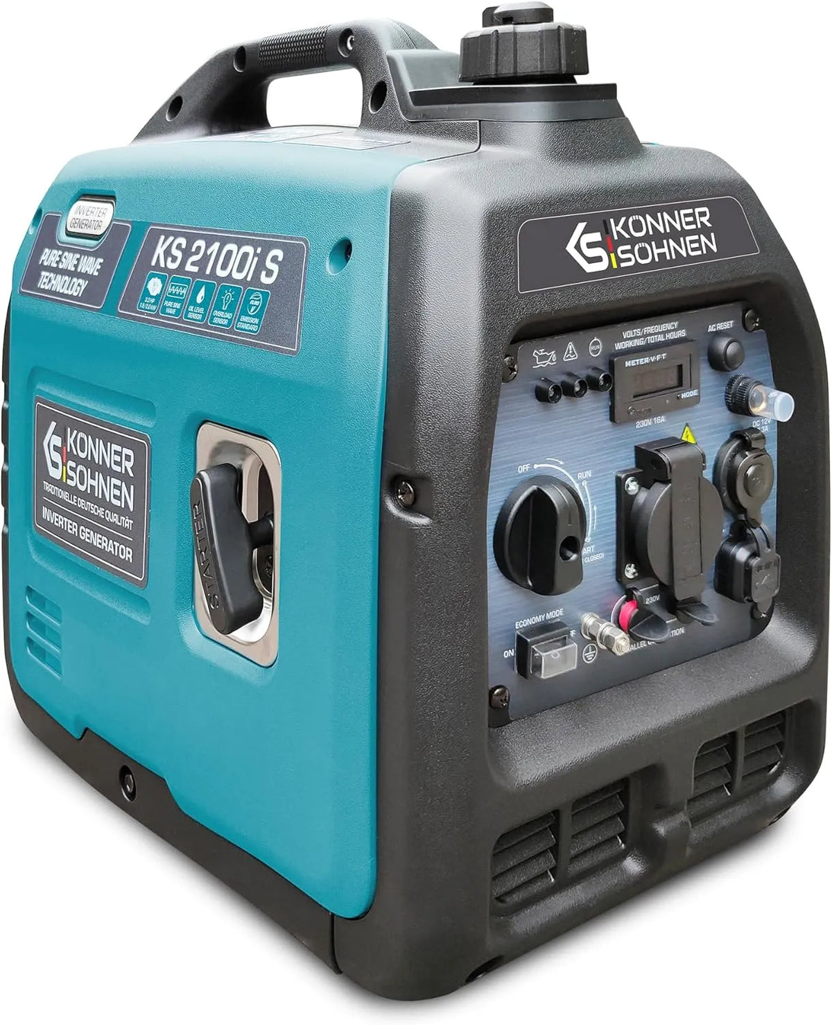 Générateur inverter KS 2100i S de Könner & Söhn.Générateur essence 2000 W, 2 ports USB, affichage LED, prise Schuko 230 V