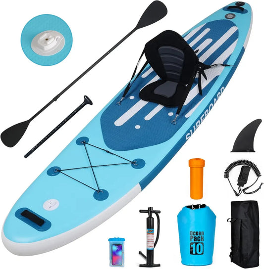 Planche de Paddle Gonflable 335cm, Ensemble Complet avec Siège Kayak, Sac à Dos, Support Caméra et Pagaie en Aluminium, Capacité 150 kg