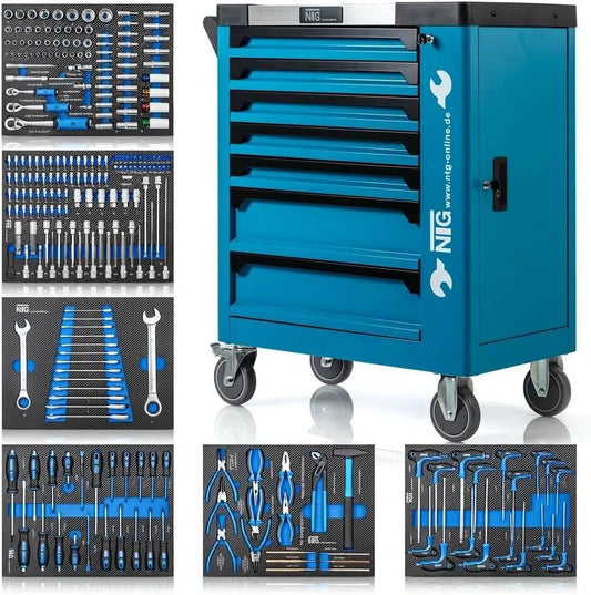 Servante d'atelier et chariot à outils, avec tiroirs, verrouillable, 252 pièces, 7 tiroirs, pour l'atelier et le bricolage