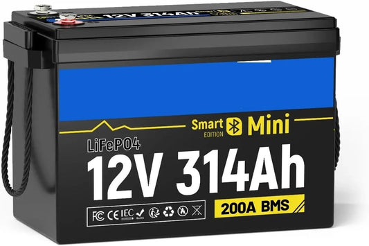 LiFePO4 Batterie lithium LiFePO4 et batterie solaire à décharge profonde, 314 Ah, avec BMS, avec Bluetooth, 12 V, 200 A, pour camping et camping-car