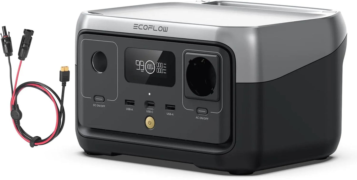 EF ECOFLOW RIVER 2 Station électrique portable et générateur solaire, 256 Wh, alimentation solaire, charge rapide, 600 W, pour camping et camping-car