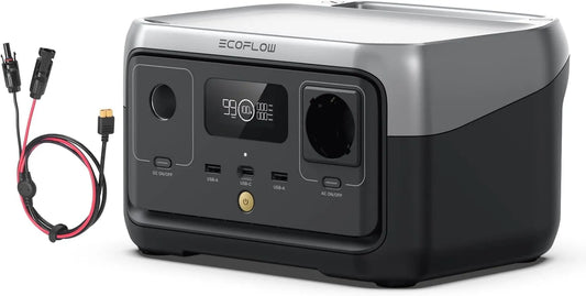 EF ECOFLOW RIVER 2 Station électrique portable et générateur solaire, 256 Wh, alimentation solaire, charge rapide, 600 W, pour camping et camping-car