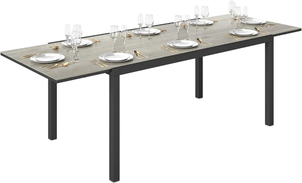 Table de Jardin Extensible Outsunny 6-8 Places, Aluminium et Acier, Rectangulaire, Gris