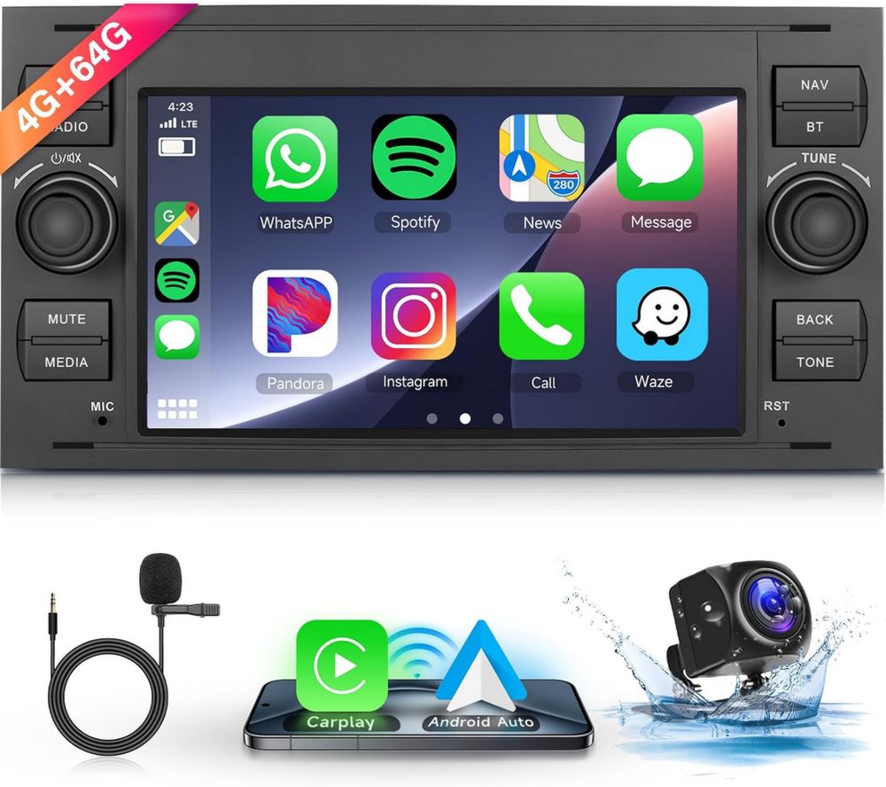 Autoradio Android 4G 64GB pour Ford avec Écran 7 Pouces et CarPlay
