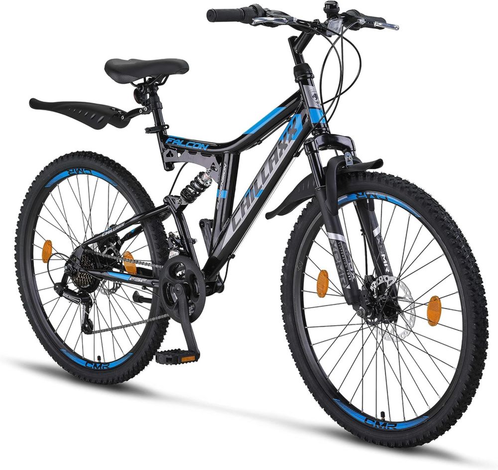 Chillaxx Falcon VTT tout-terrain, disponible en plusieurs tailles, unisexe, 21 vitesses, suspension intégrale, freins à disque