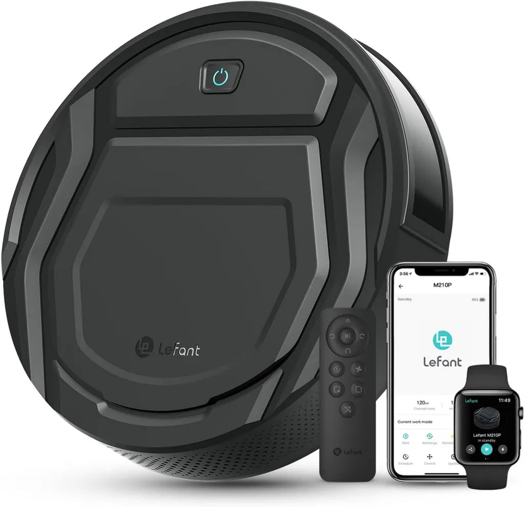 Aspirateur Robot Intelligent Lefant, Ultra-Mince et Silencieux, Compatible WiFi et Alexa, Contrôle via App, 6 Modes, Recharge Automatique, Autonomie 120 min, Spécial Poils d’Animaux et Tapis, Modèle M210P Noir