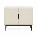 Buffet en bois nervuré crème avec pieds métalliques noirs 80x40x75 cm