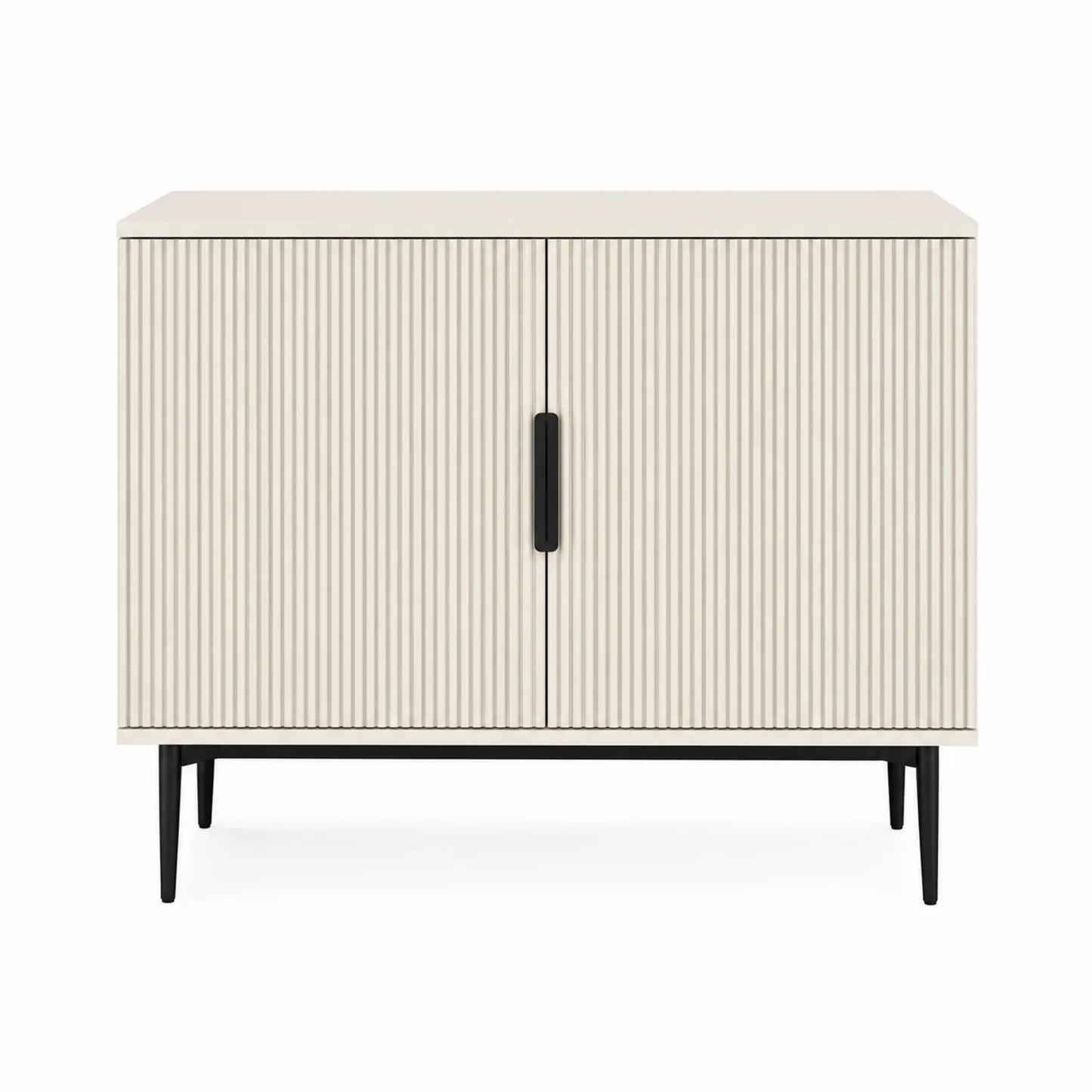 Buffet en bois nervuré crème avec pieds métalliques noirs 80x40x75 cm
