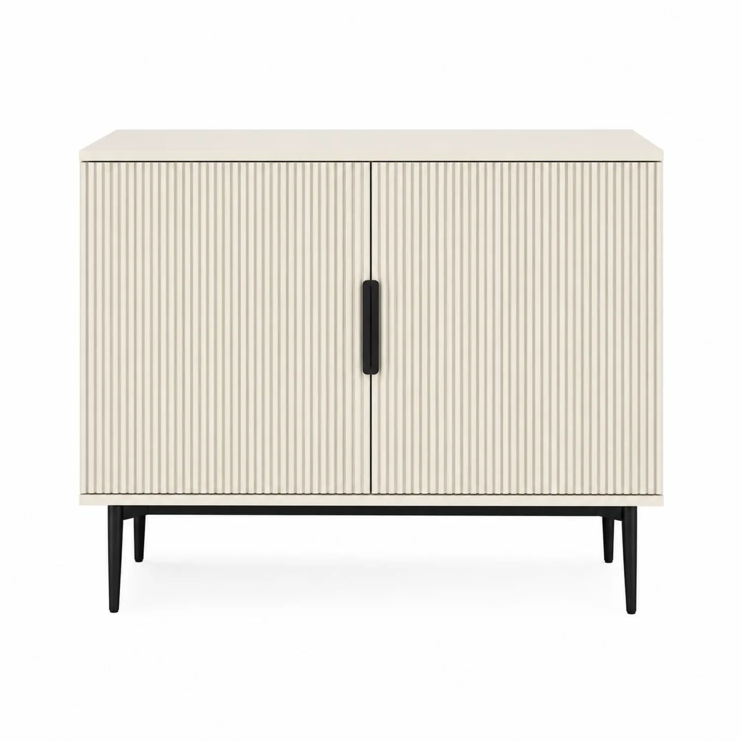 Buffet en bois nervuré crème avec pieds métalliques noirs 80x40x75 cm