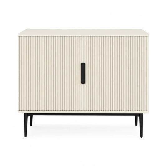 Buffet en bois nervuré crème avec pieds métalliques noirs 80x40x75 cm