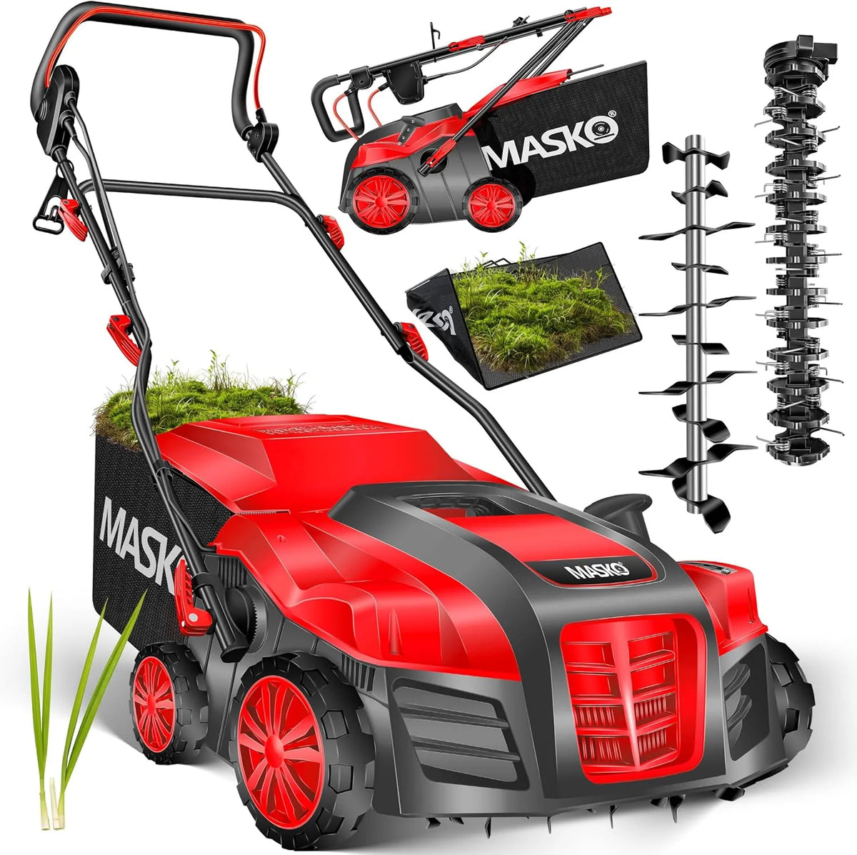 Scarificateur, rembourrage en mousse, 2 en 1, 40 cm, 55 L, rouge