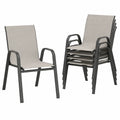 Set de 4 chaises empilables aluminium et textilène gris clair