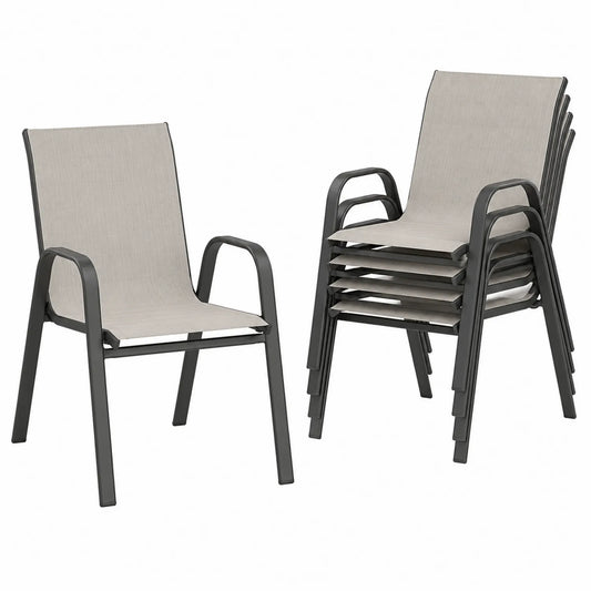 Set de 4 chaises empilables aluminium et textilène gris clair