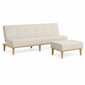 Canapé en Bois et Polyester Beige avec Tabouret