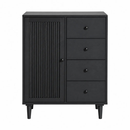 Buffet de rangement en bois noir avec porte et tiroirs