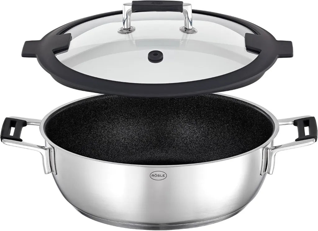 Poêle RÖSLE Silence Pro 28 cm, Revêtement Céramique Antiadhésif, Acier Inoxydable, Résistance à 160°C