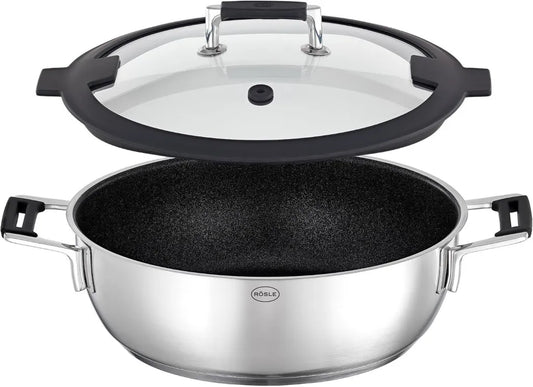 Poêle RÖSLE Silence Pro 28 cm, Revêtement Céramique Antiadhésif, Acier Inoxydable, Résistance à 160°C