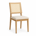 Chaise de salle à manger en bois avec dossier en rotin et assise en lin 90x45x50 cm
