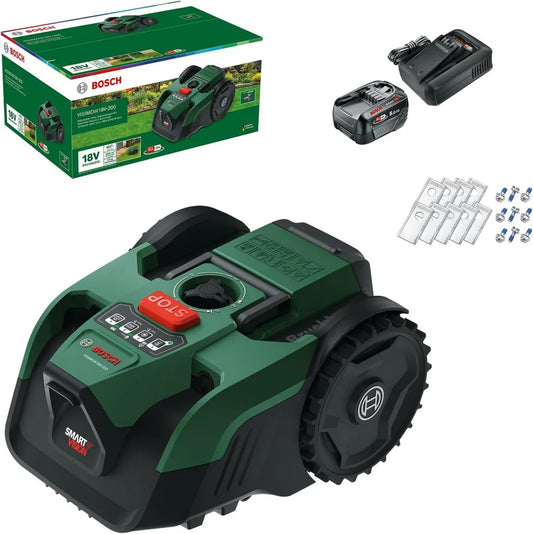Tondeuse Robotique Bosch VISIMOW18V-200 - Pelouses jusqu'à 200 m², 18 cm de Largeur de Coupe