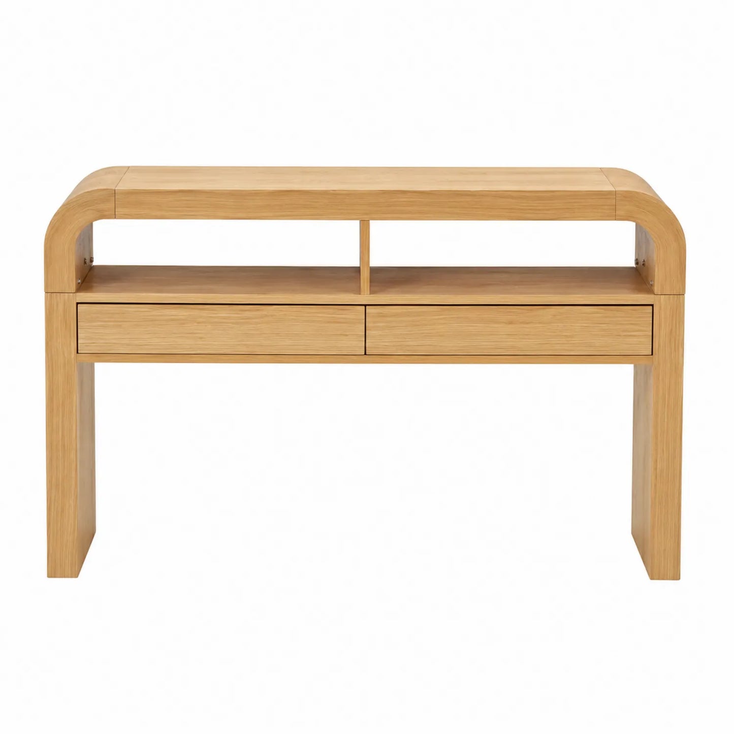 Console en bois de chêne avec tiroirs et étagère