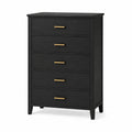 Commode en bois noir avec poignées en métal doré et 5 tiroirs