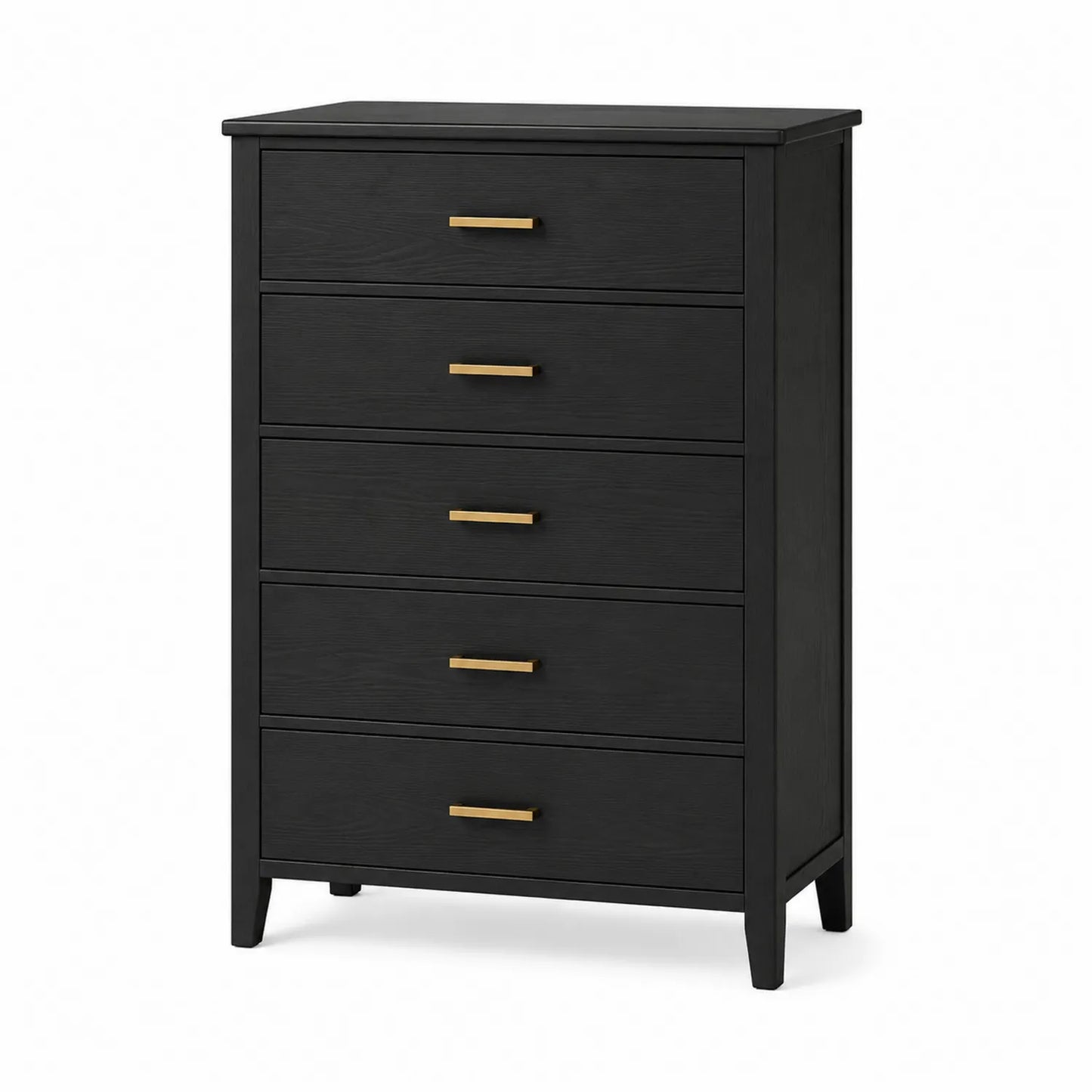 Commode en bois noir avec poignées en métal doré et 5 tiroirs