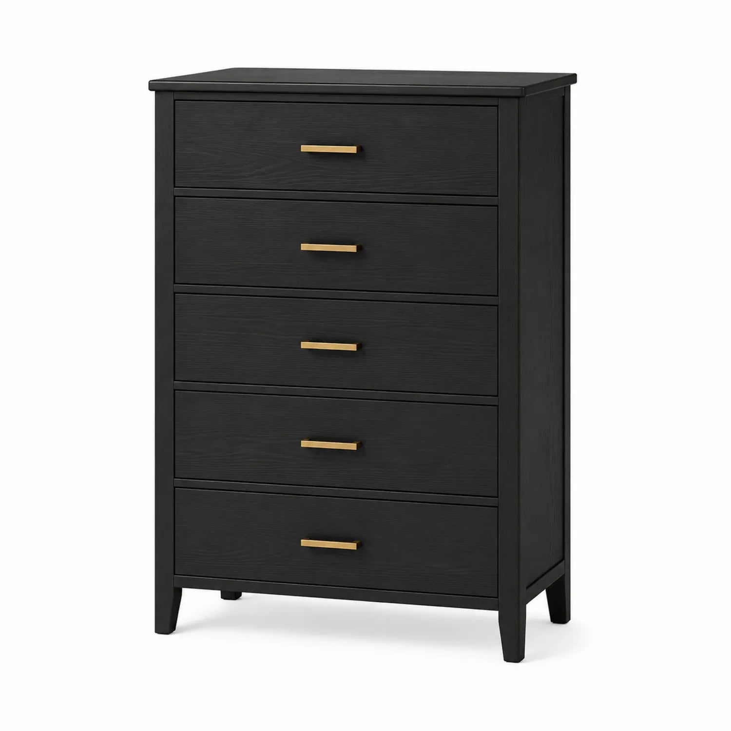Commode en bois noir avec poignées en métal doré et 5 tiroirs