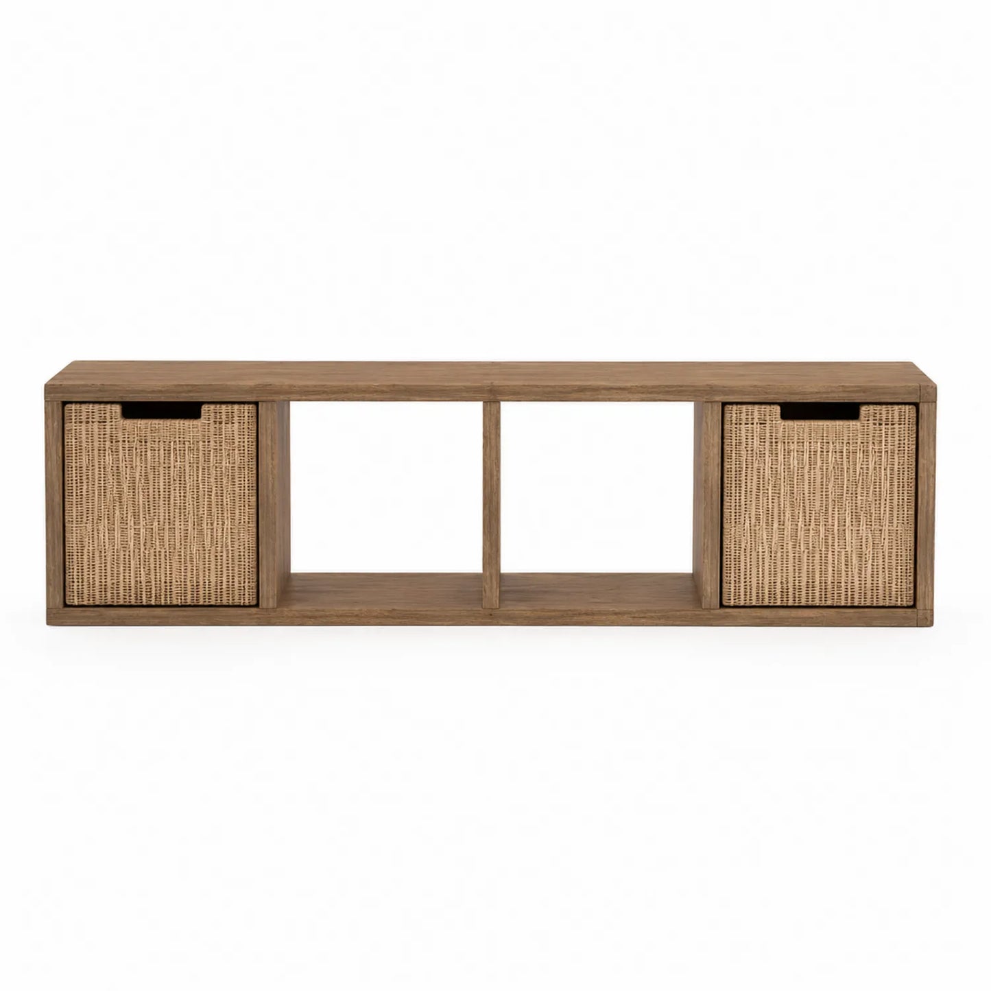 Meuble de rangement rectangulaire en bois avec paniers en osier